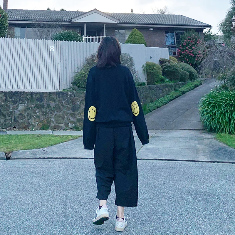 

Japanese top version Kapital smiley face printing men and women oversized thin retro round neck sweatshirt pullover