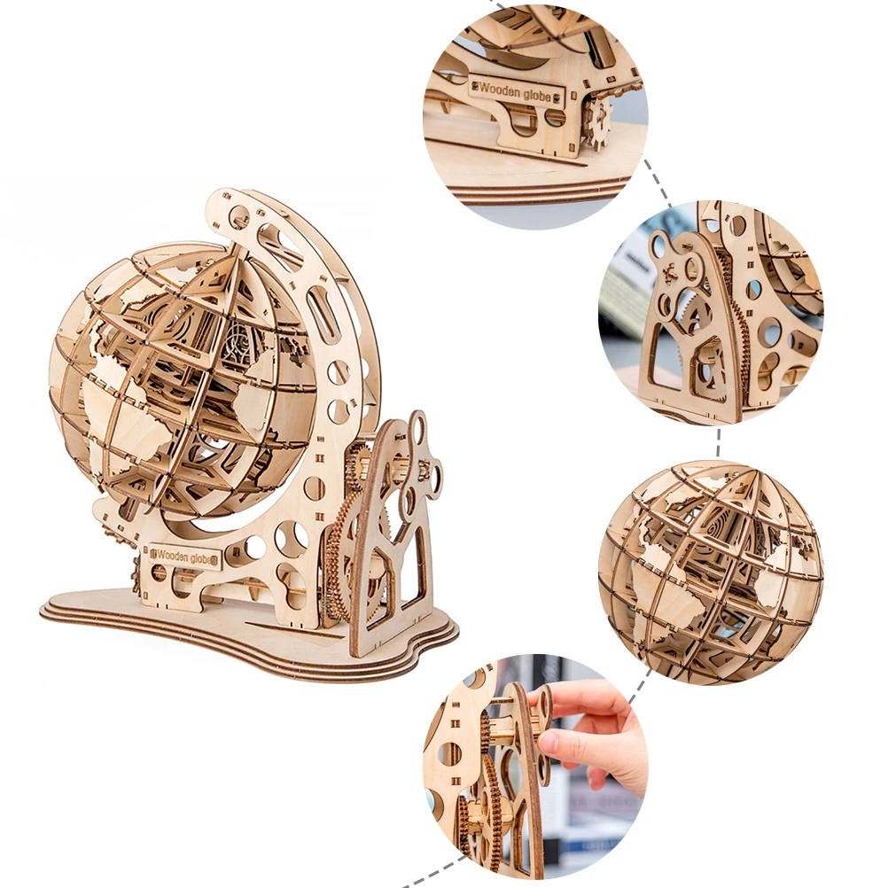 3D деревянный глобус головоломки DIY механического привода модель передачи