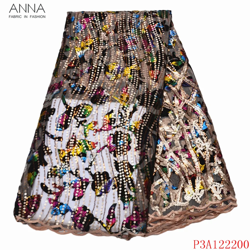 

Anna royal blue french sequins fabric african velvet lace high quality embroidery nigerian net laces tulle fabrics 5 yards/piece