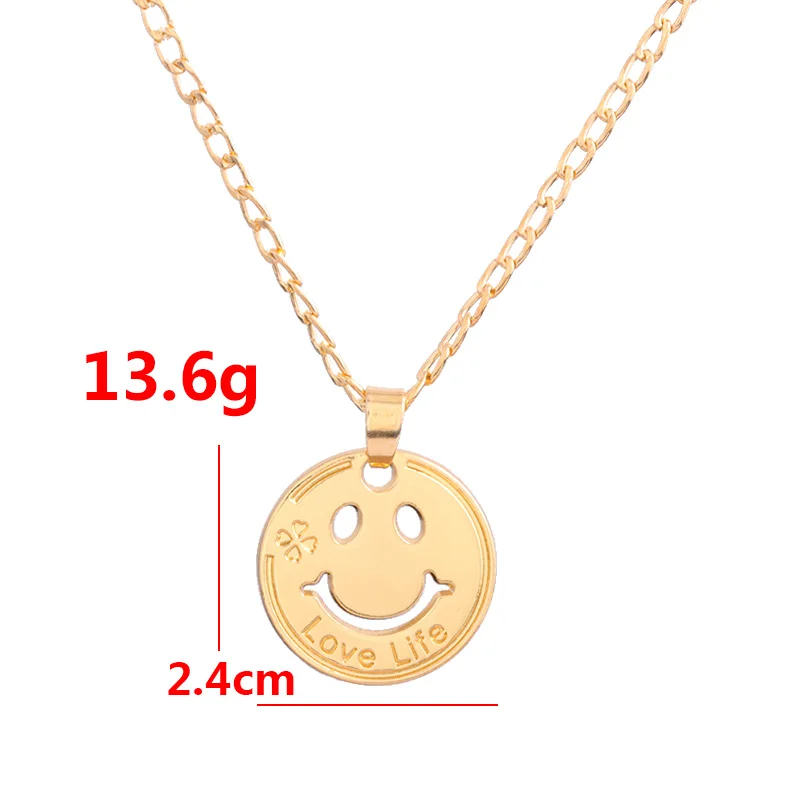 

Fiery Popular 2021 Summer Simple Necklace Love Life Smile Face Golden Necklace Double Sided Pendant Trinkets