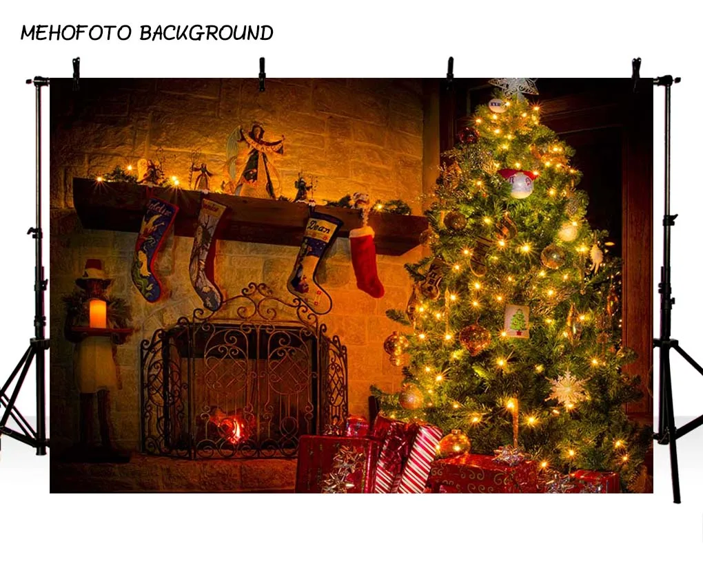 

Фотофоны Рождественский фон камин дерево зима снег окно интерьер ребенок день рождения фон для фотостудии