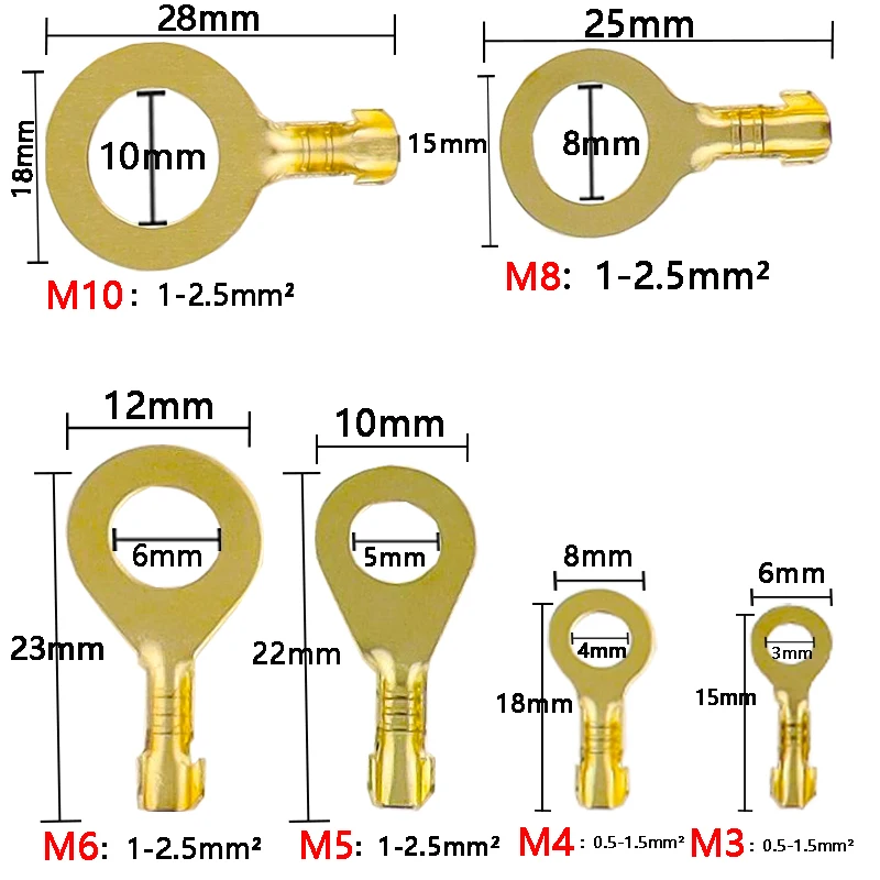 150/300/450 шт. M3/M4/M5/M6/M8/M10 кольцевые наконечники медные обжимные клеммы кабельные