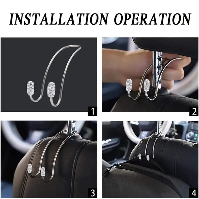 

Car Hooks set with Diamond Car Organizer Storage Hanger for USB Cable Headphone Key Storage Car Accessory Mini Hook Hanger