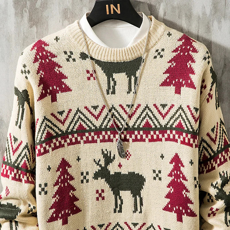 Зимний толстый мужской свитер теплый модный вязаный пуловер в стиле ретро с