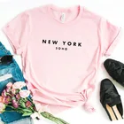 Женская футболка с коротким рукавом, футболка с круглым вырезом и буквенным принтом в стиле Сохо с Нью-Йорком, 2021