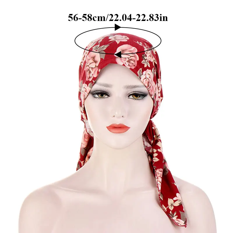 

Flower Curved Two Tail Caps Printed Hood Muslim Baotou Cap Beautiful Floral Cloth Cap Four Seasons Flower Cloth Cashew Tail Cap
