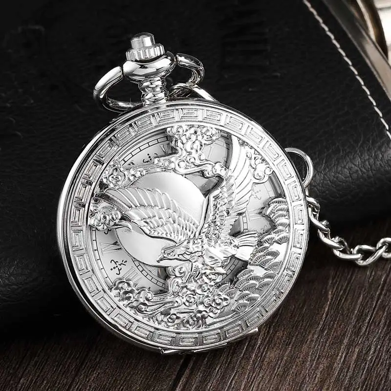 Винтажные Фэнтези Pegasus Horse механические цепочки для карманных часов Бронзовый полый стимпанк Скелет Fob часы для мужчин подарки Reloj - Цвет: eagle3