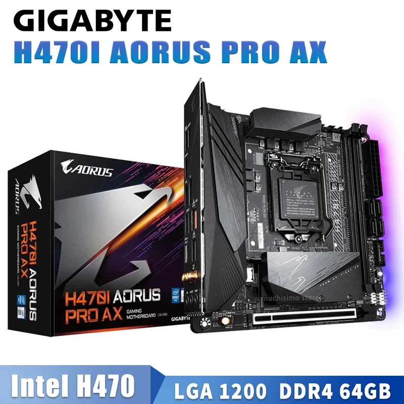 

LGA 1200 Gigabyte H470I AORUS PRO AX Motherboard DDR4 64GB PCI-E 3.0 M.2 Overlocking Bluetooth 5.1 H470 Placa-mãe 1200 Mini-ITX