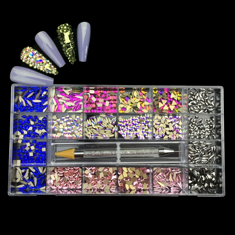 

Nail Rhinestones Kit Multi Shapes Crystal AB Rhinestones Diamonds and Gems for Nail Mixed Shapes Flatback Nail Jewels