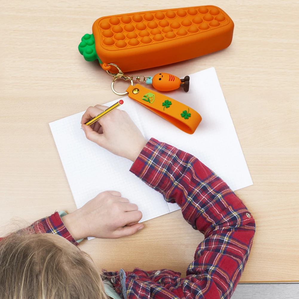 

Stress Relief Toy Pencil Case Carrot Antistress Push Bubble Fidget Toys Kids Stationary Bag for Autism Special Needs