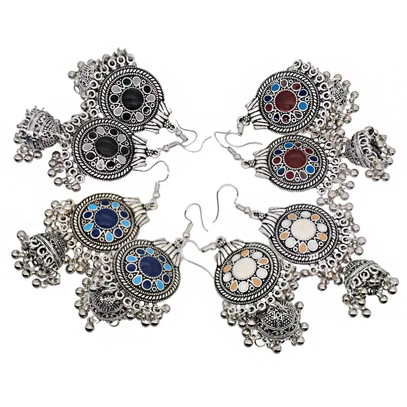 

New Miaoyin Ornament Tibetan Silver Retro Earrings Female Xinjiang Folk Song Dance Exaggerated Tassel Lantern Big Ear Pendant