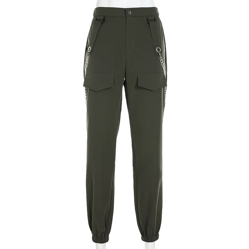 Черные женские брюки Helisopus с эластичной завышенной талией осенние в стиле хип-хоп