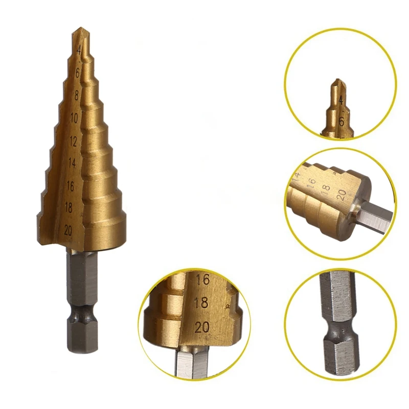Titanium Step Drill Bit Set Reaming Bits Sheet Metal Plastic PVC Pipe Conduit Hole Cutter Universal Cone Saw Hex Shank | Инструменты