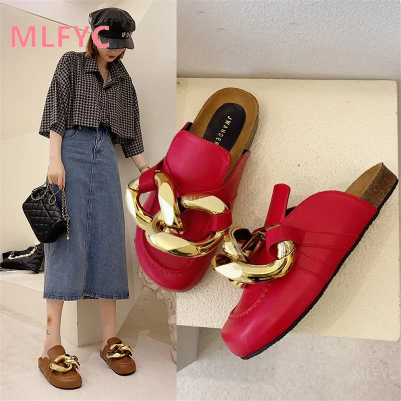 

Large size Baotou half slippers female 2021 new flat casual big toe shoes lazy one pedal Muller shoes female