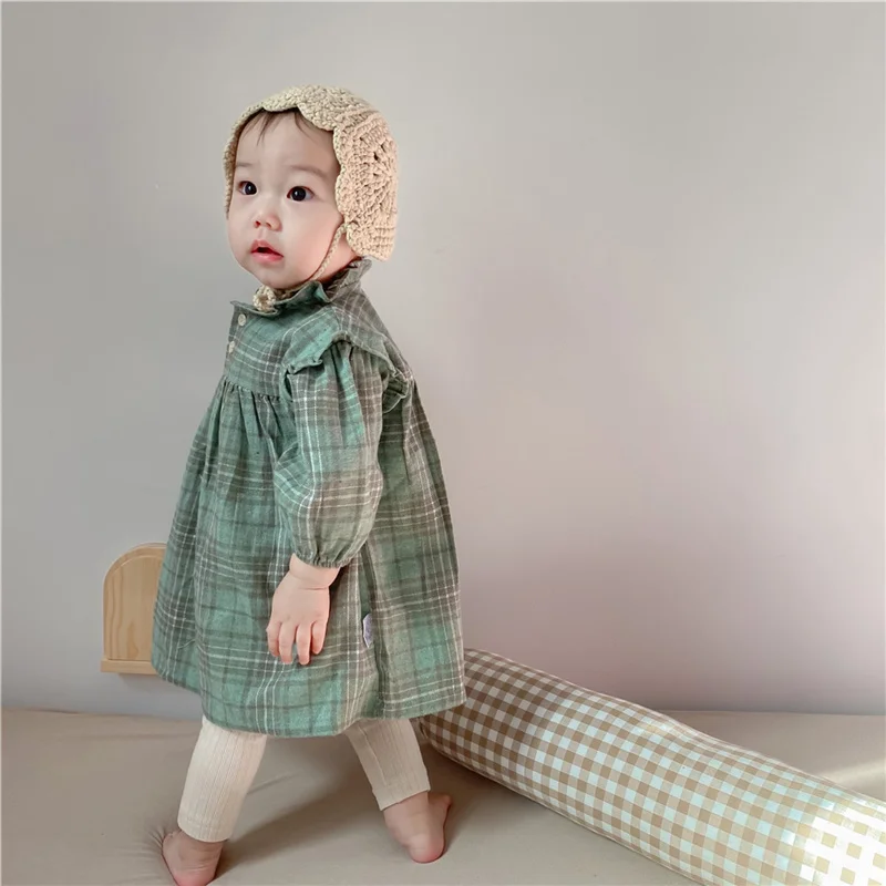 

Spring Autumn Infant Cotton Casual Dress Baby Girl Plaid Long Sleeve Princess Dresses