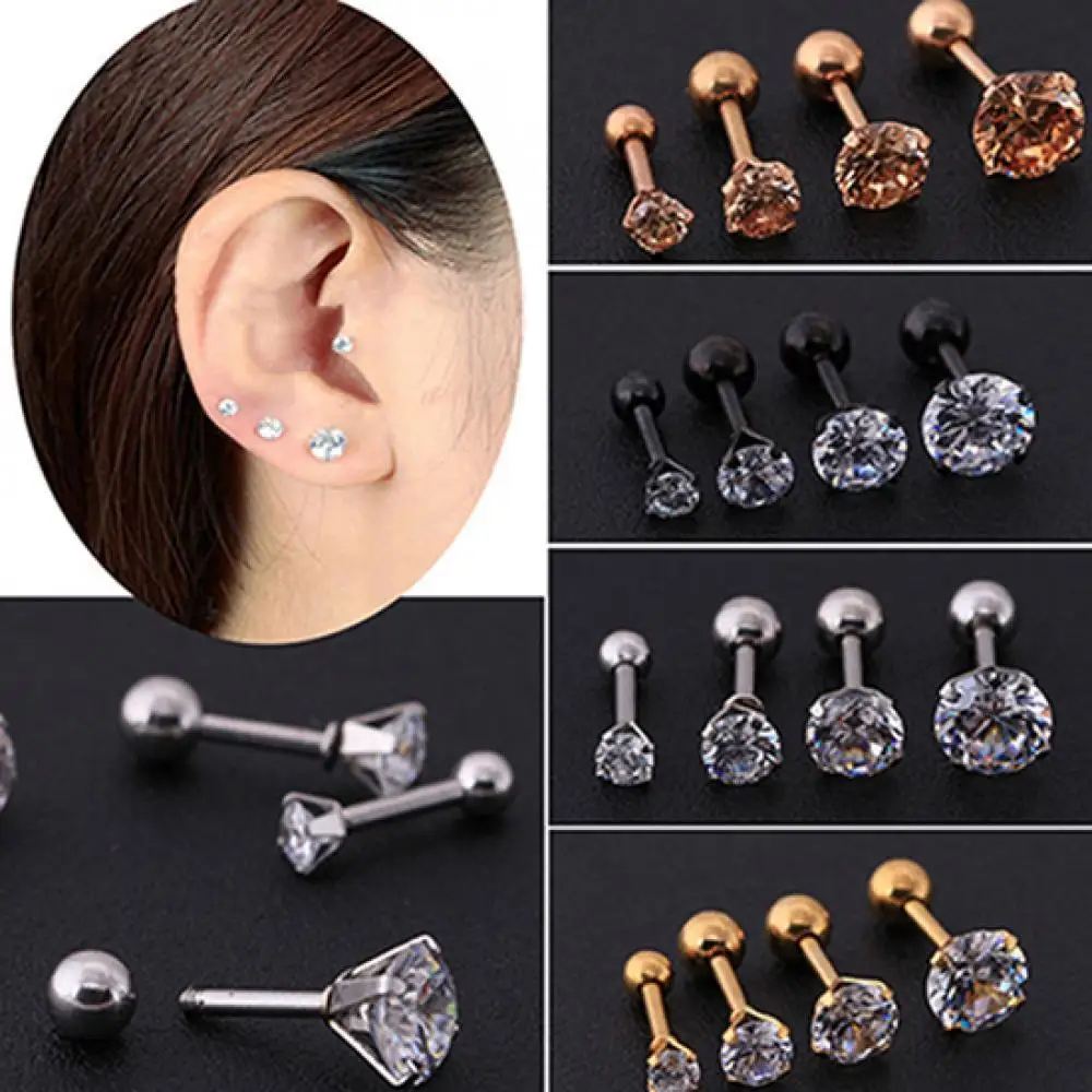 

50% Hot Sale Men Women Stud Earrings Rhinestone Cartilage Tragus Bar Helix Upper Ear Earring Stud Jewelry сеѬежки женские