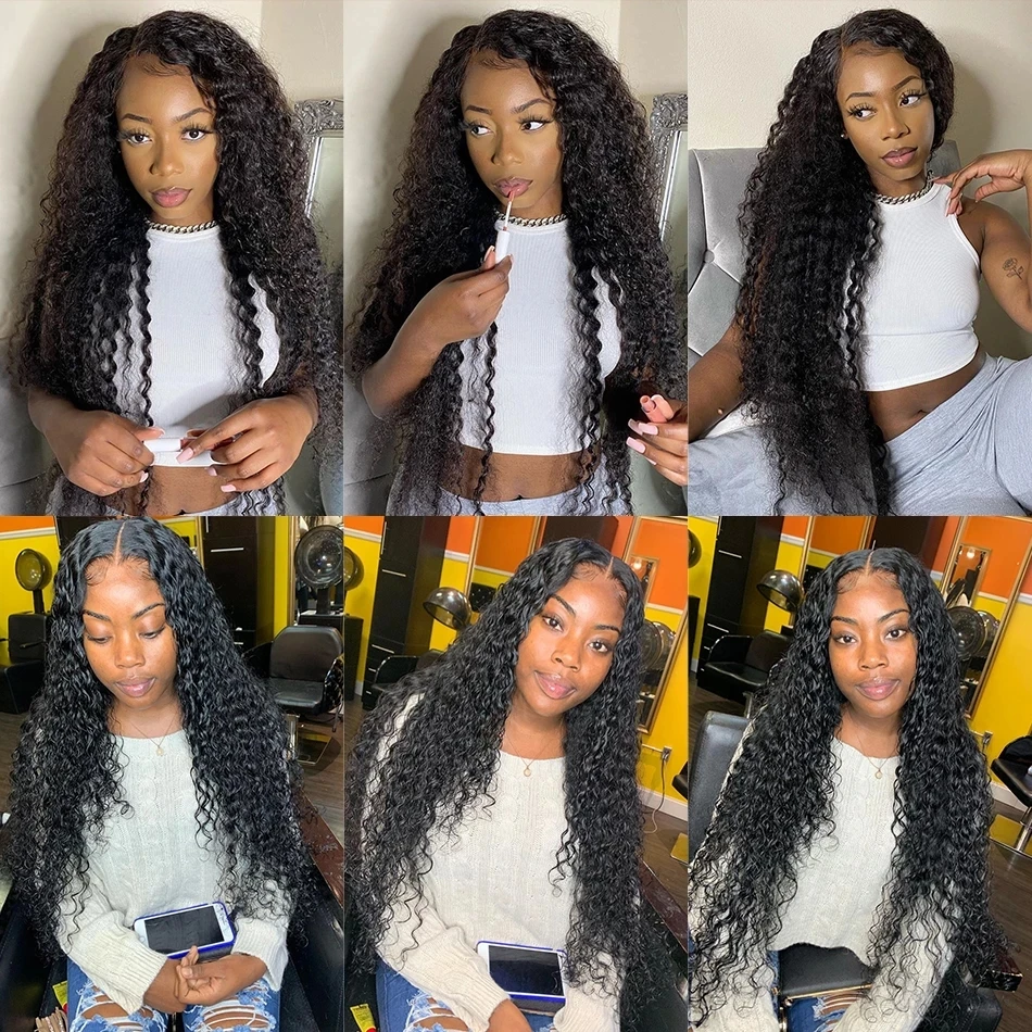 

Mongolian Deep Wave Human Hair Bundles With Frontal Virgin Hair Water Curly Lace Closure With 3/4 Bundles Deep Bundles Frontal
