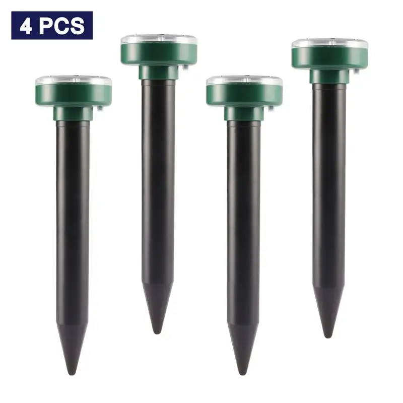 

4Pcs Solar Rodent Repeller Ultrasonic Mole Repellent Outdoor Garden Yard Farm Pest Control Solar Powered Rodent Mice Repeller