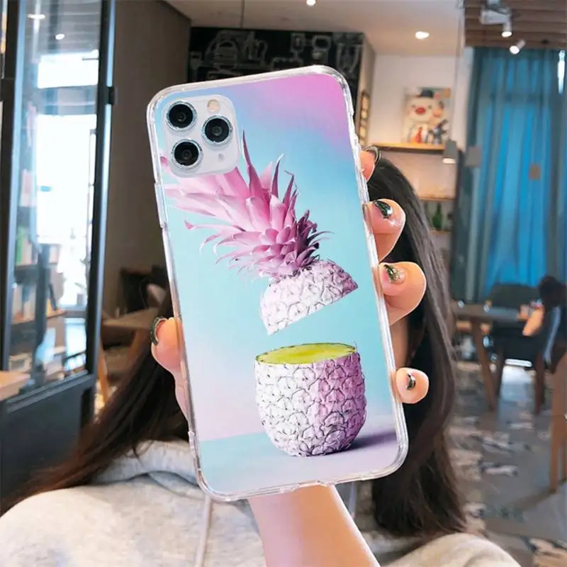 

Fruit Pink pineapple Phone Cases Transparent for iPhone 6 7 8 11 12 s mini pro X XS XR MAX Plus