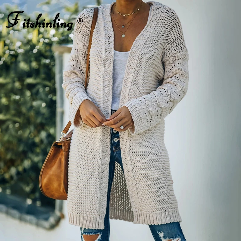 

Зимний винтажный свитер Fitshinling, кардиган, Новое поступление 2021, вязаное пальто, женская одежда, модные облегающие однотонные Длинные кардиг...
