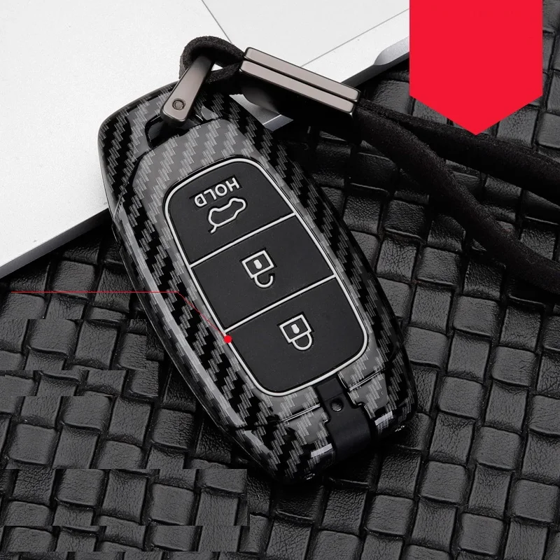 3Button carbon black Чехол для ключей автомобиля из углеродного волокна для hyundai i30 Ix35 KONA Encino Solaris Azera Grandeur Ig Accent Santa Fe Palisade - Название цвета: 3Button carbon black
