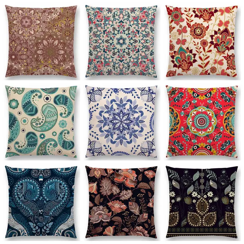 Декоративный чехол для диванной подушки с рисунком Пейсли Мандала цветочные