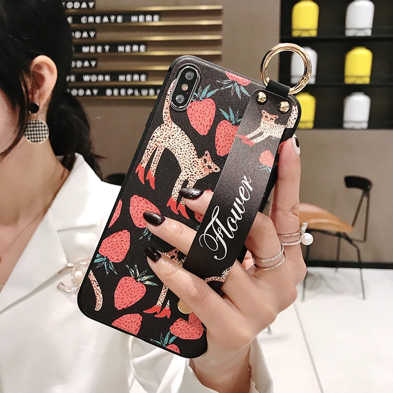 Для iPhone 11 Promax чехол Милая кошка, Кролик Ремешок ТПУ чехол для телефона для iPhone 11 Pro 8 6 6s 7+ XR X XS Max накладка держатель для телефона