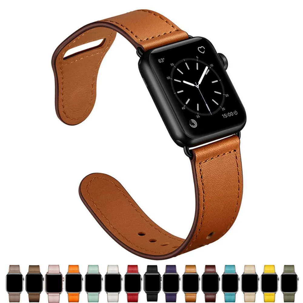

Ремешок кожаный для apple watch band 44 мм 40 мм 38 мм 42 мм, браслет для смарт-часов iwatch series 6 SE 5 4 3