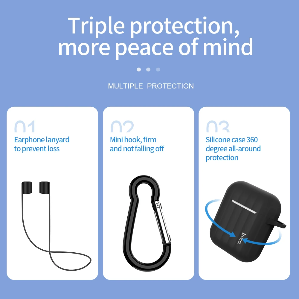 HOCO чехол для наушников для Apple Airpods, мягкий силиконовый чехол, цветной ультратонкий протектор для Air pods, чехол+ Подарок, не теряется