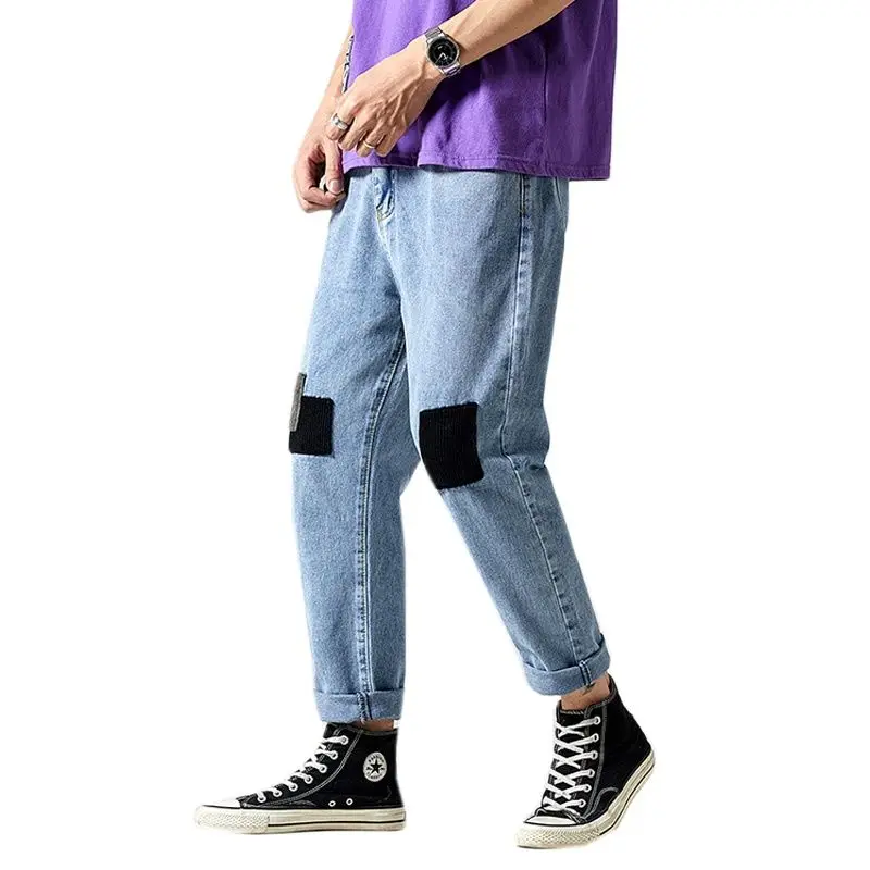 

Мужские джинсы, черные свободные джинсы до щиколотки в стиле хип-хоп