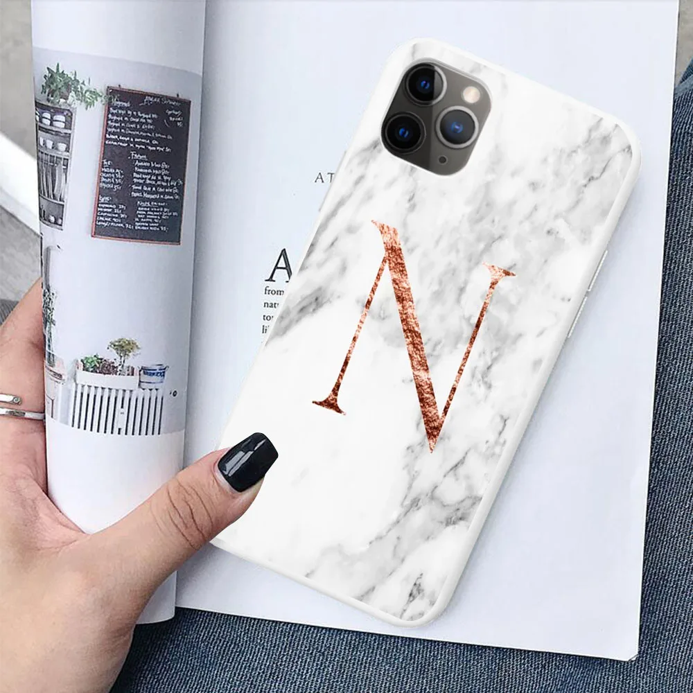 TPU Начальная Буква A B конфетный белый мягкий ТПУ чехол для iPhone 11 Pro MAX 6 7 8Plus XR XS X пользовательское имя сочетание белый чехол под мрамор - Цвет: TPU