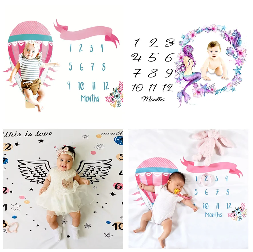 

1M Cartoon Newborn Baby Monthly Milestone Background Blanket Infant Photo Prop Backdrop Rug Photography Accessories Diaper Cloth