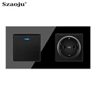 Szaoju, кнопочный выключатель света с евророзеткой, белый, черный, белый, настенный выключатель, 123 клавиши, 1 канал, Хрустальная панель светильник