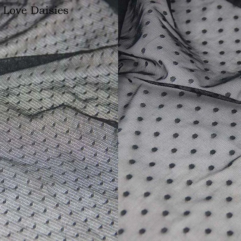 

BLACK White Dots Leno Gauze Very Thin Fabrics Textile for DIY Doll Apparel Handwork Summer Dress Blouse Lining Craft Tissue Tela