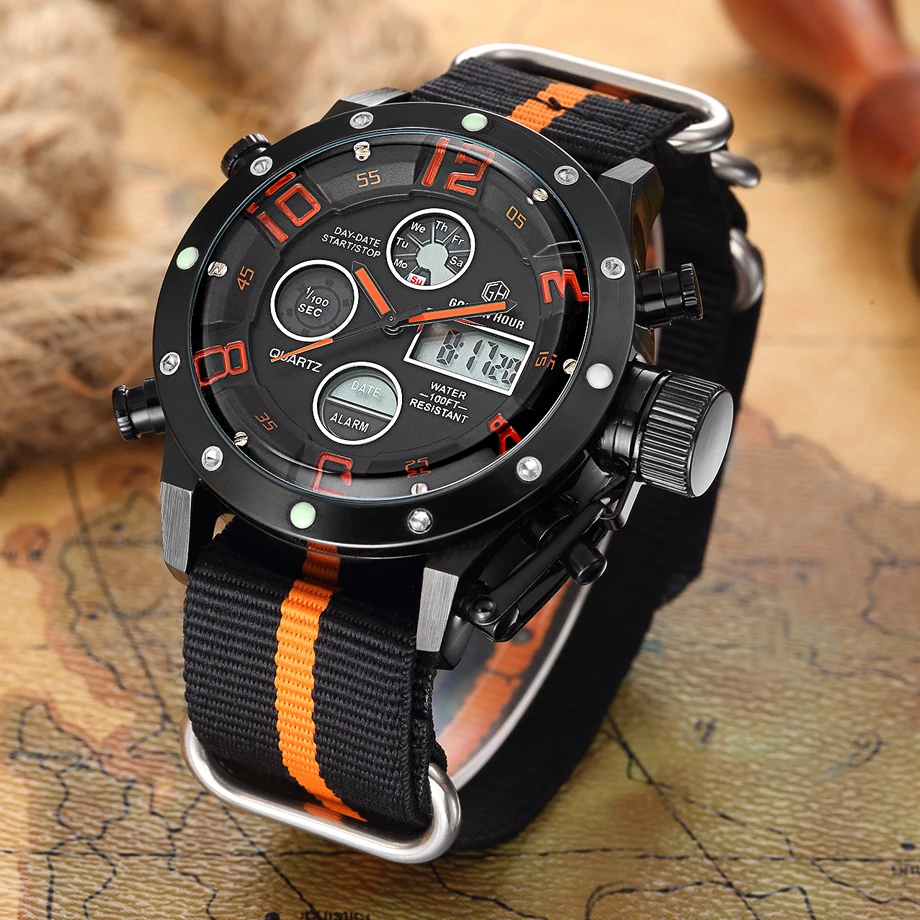 Luxury Top Brand Men Military Sports Watches Quartz LED Digital Hour Clock Male Nylon Strap Wristwatch Relogio Masculino | Наручные часы