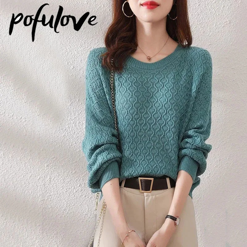 

Sweater Women's Hollow Pullover Knitwear Korean Version of Solid Color Loose Top Trending Sweater Autumn and Winter Fluffy Top