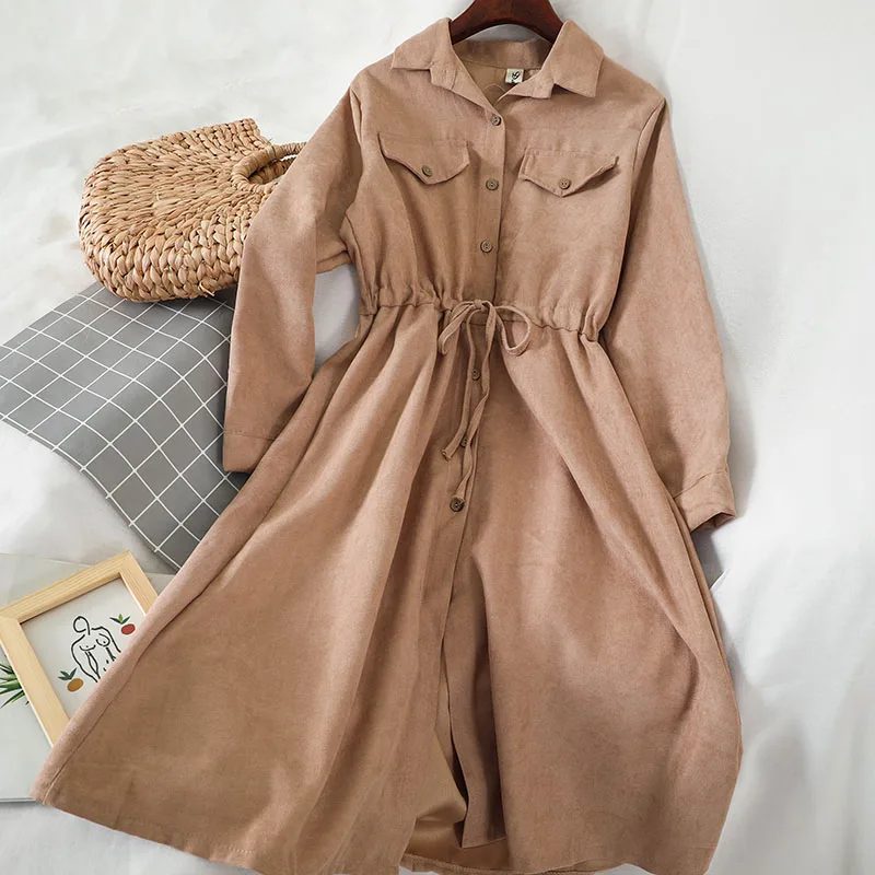 Женское вельветовое платье-рубашка винтажное романтичное французское платье