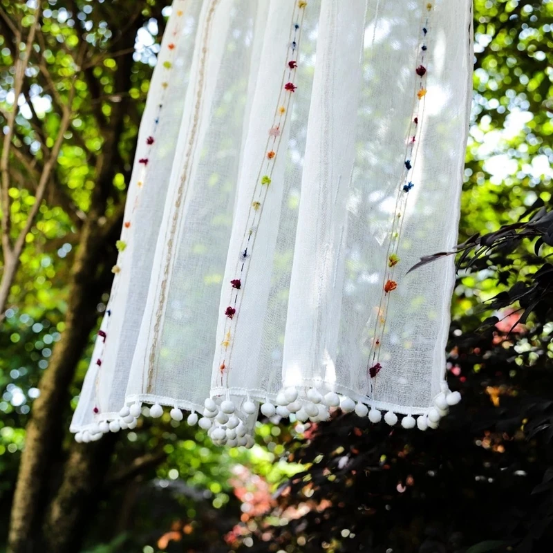 Полотно Полосатое с вышивкой из льна Короткая занавеска для детской спальни