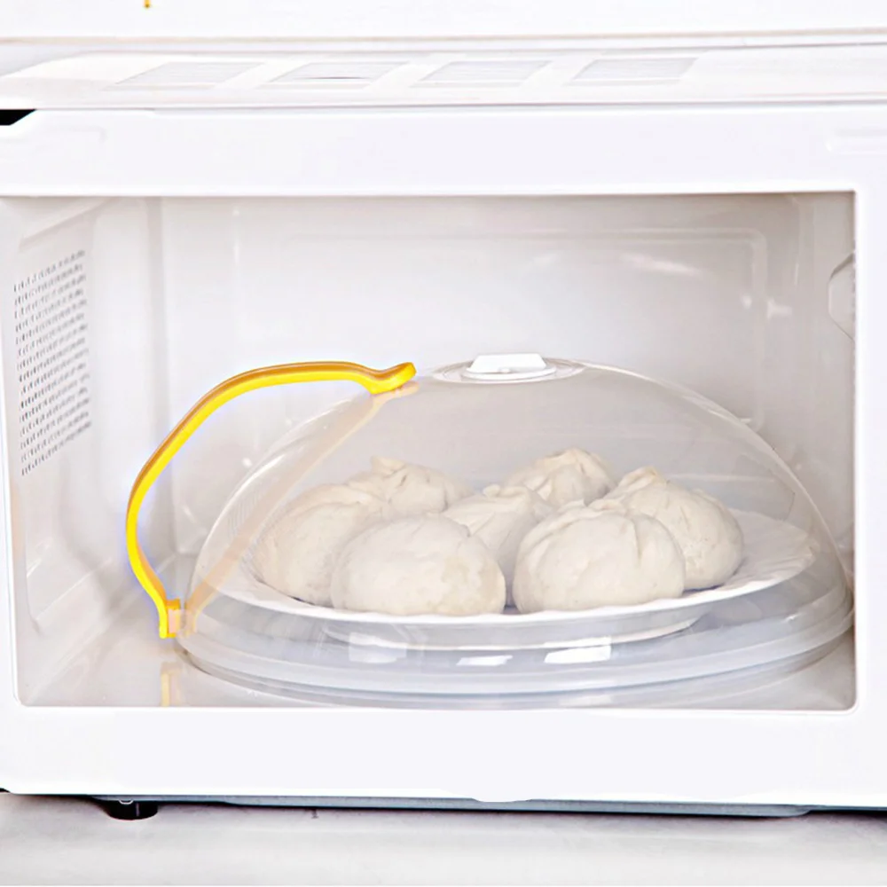 

Portable Reusable Dust Proof Microwave Oven Oil Cover Dish Cover for Kitchen Use Yellow Handle