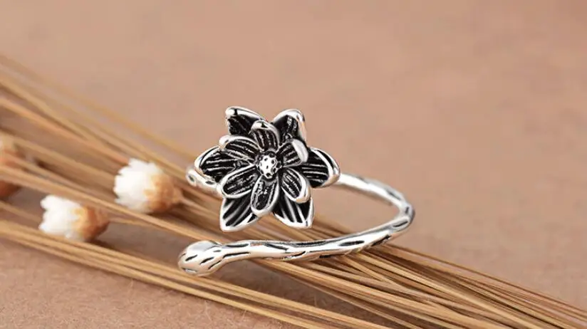 

Vintage Adjustable Size Engagement Lotus Flower Rings For Women Wedding Jewelry jz442