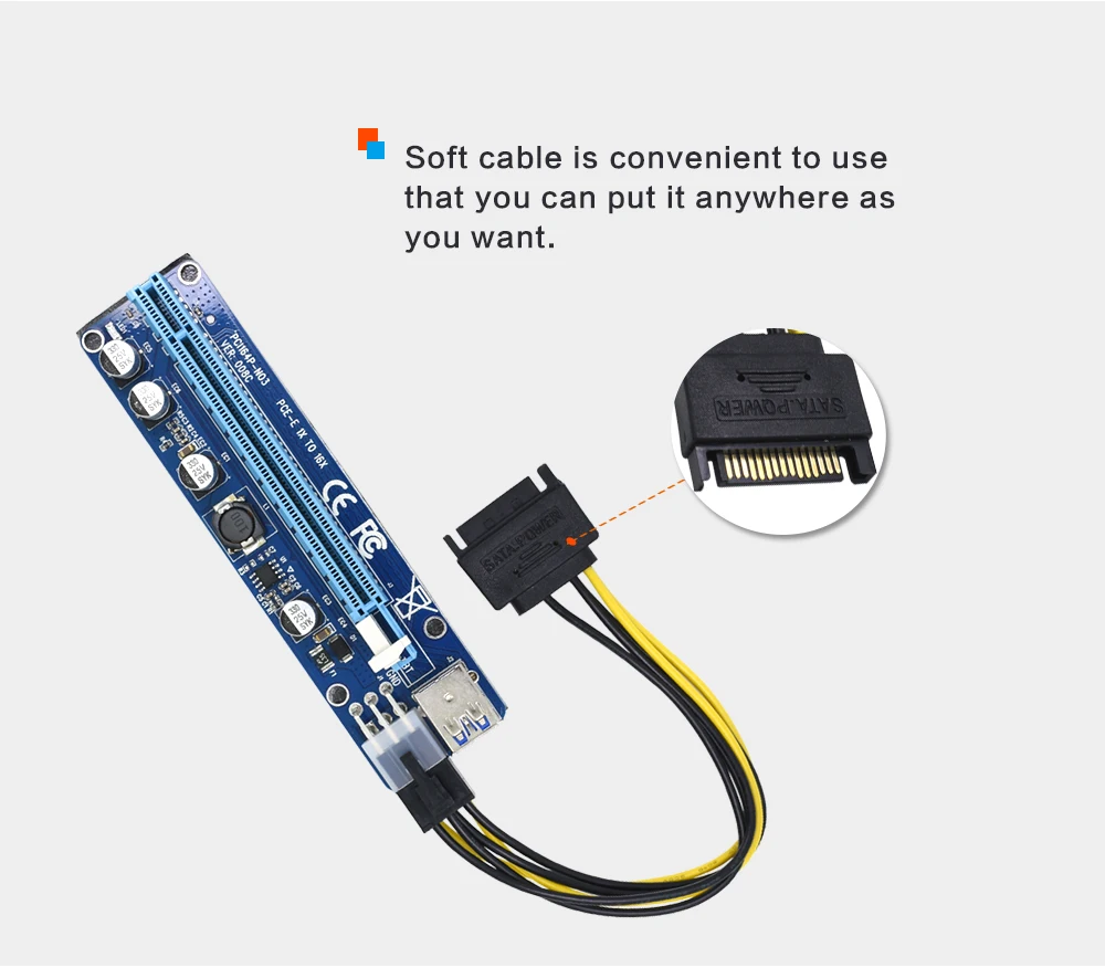 VER008C Molex 6 pin PCI Express PCIE PCI-E Riser Card 008C 1X к 16X удлинитель 60 см USB3.0 кабель | Компьютеры и