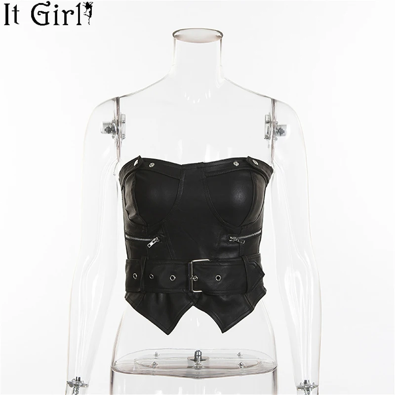 Летний женский укороченный топ в стиле Харадзюку модный кожаный сексуальный с