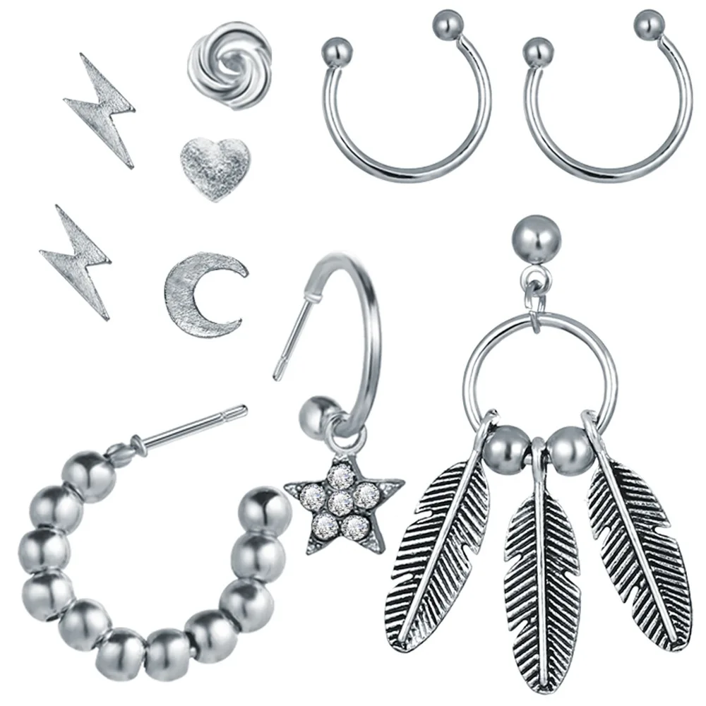 

Lightning Feathers Earings Set for Women Personality Clip-on Earrings for Women 2020 Stud Earrings Wholesale Earring Set