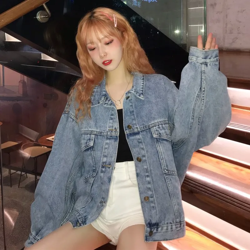 

Retro Jacket Womens Denim Coat Korean Style Coats Spring Fall 2021 New Jackets For Female Hong Kong Style Solid Casual Clothing