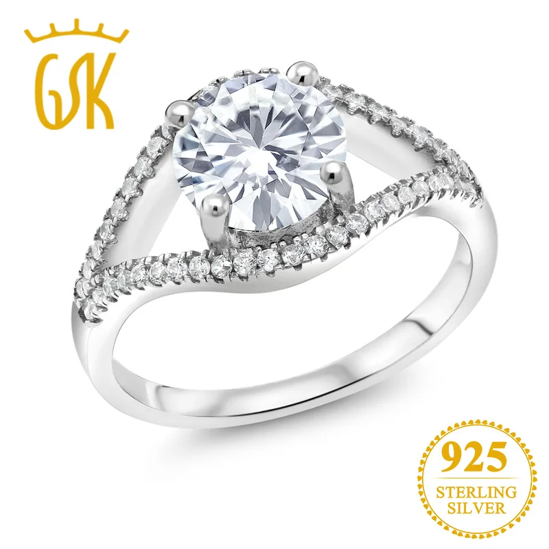 Кольцо GemStoneKing из стерлингового серебра 925 пробы Forever Classic Round Created Moissanite 1.60ct DEW для