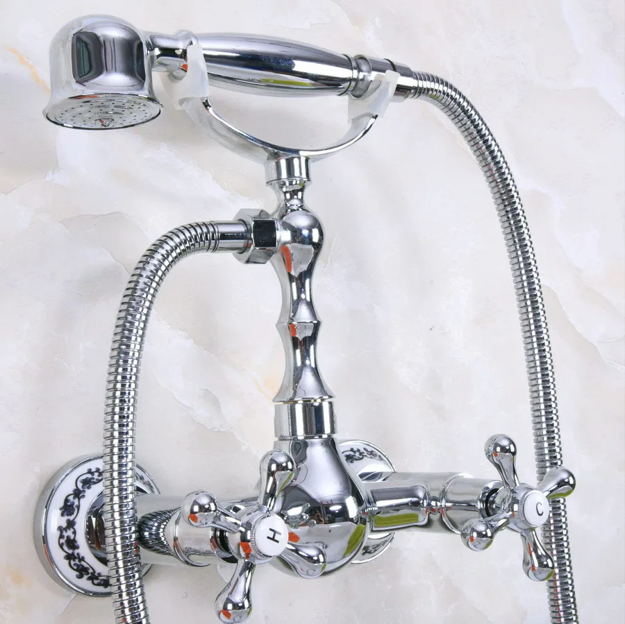 

Современный Серебристый, хромированный, латунный настенный смеситель для душа в ванную комнату, набор с шлангом 1500 мм, Ручной смеситель с распылительной головкой, кран Dna194