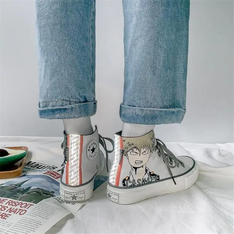 Аниме one piece Luffy мультфильм плимсоллы Косплей парусиновые туфли Caricature модные студенческие Данк высокий черный белый Scrawl доска обувь