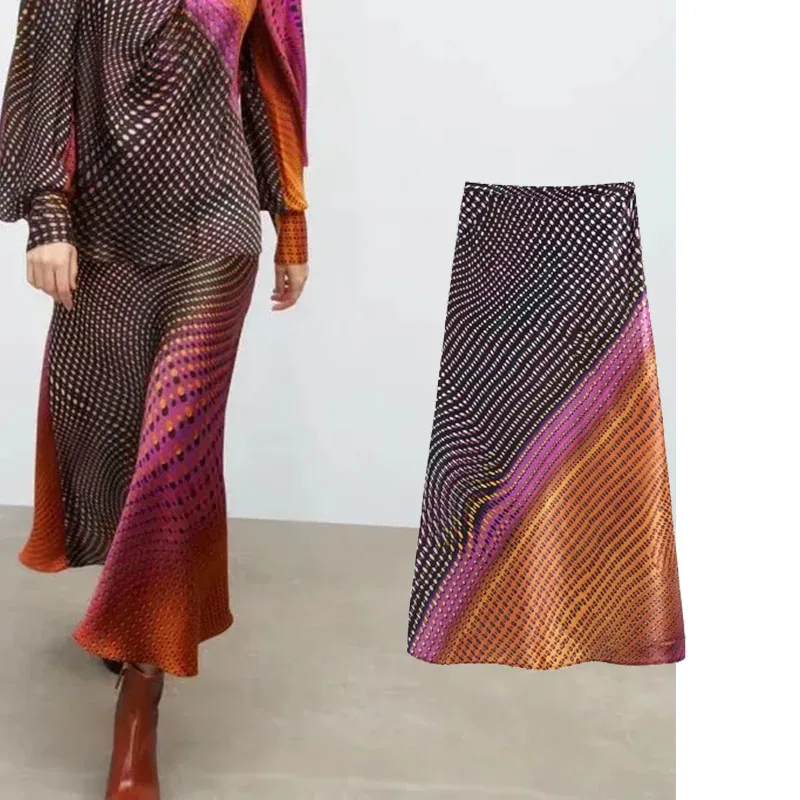 

Женская юбка в британском стиле Za, новинка 2021, осенняя модная винтажная юбка миди с принтом, женские юбки с высокой талией и боковой молнией