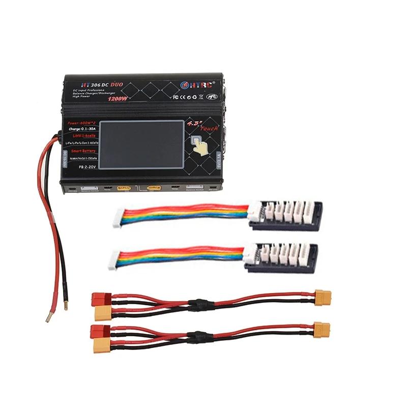 

HTRC RC Balance Charger HT306 600Wx2 30Ax2 Dual Port 4.3 Inch Color LCD Press Screen for Lilon/LiPo/LiFe/LiHV Battery