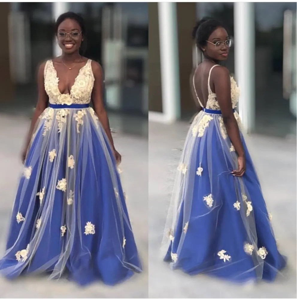 

Sexy Deep V neck Long Prom Dress Formal Evening Dresses 2020 Backless Lace Appliques robe soiree Dubai Party Gowns Custom Made